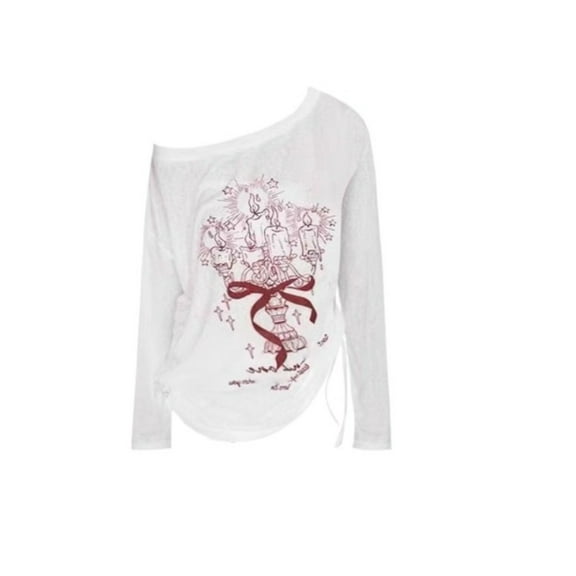 Summer American Style Print Sweet Tops Y2k Loose Fashion Tees Hot Girls Long Sleeve Korean Style Casual Tshirts Thin Design Chic