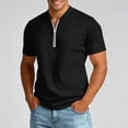 thumbnail image 3 of Mens T-Shirts with Zip Summer Plain V Neck Short Sleeve Dress Shirts Casual Tops, 3 of 5