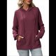 thumbnail image 3 of Sudadera con Capucha de Gran Tamaño para Mujer, Informal, de Larga, de Punto, con Cordón Ajustable, Abertura Lateral y Bolsillo Vino Tinto L, 3 of 10