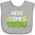 thumbnail image 3 of Inktastic Here Comes Trouble Boys or Girls Baby Bib, 3 of 4