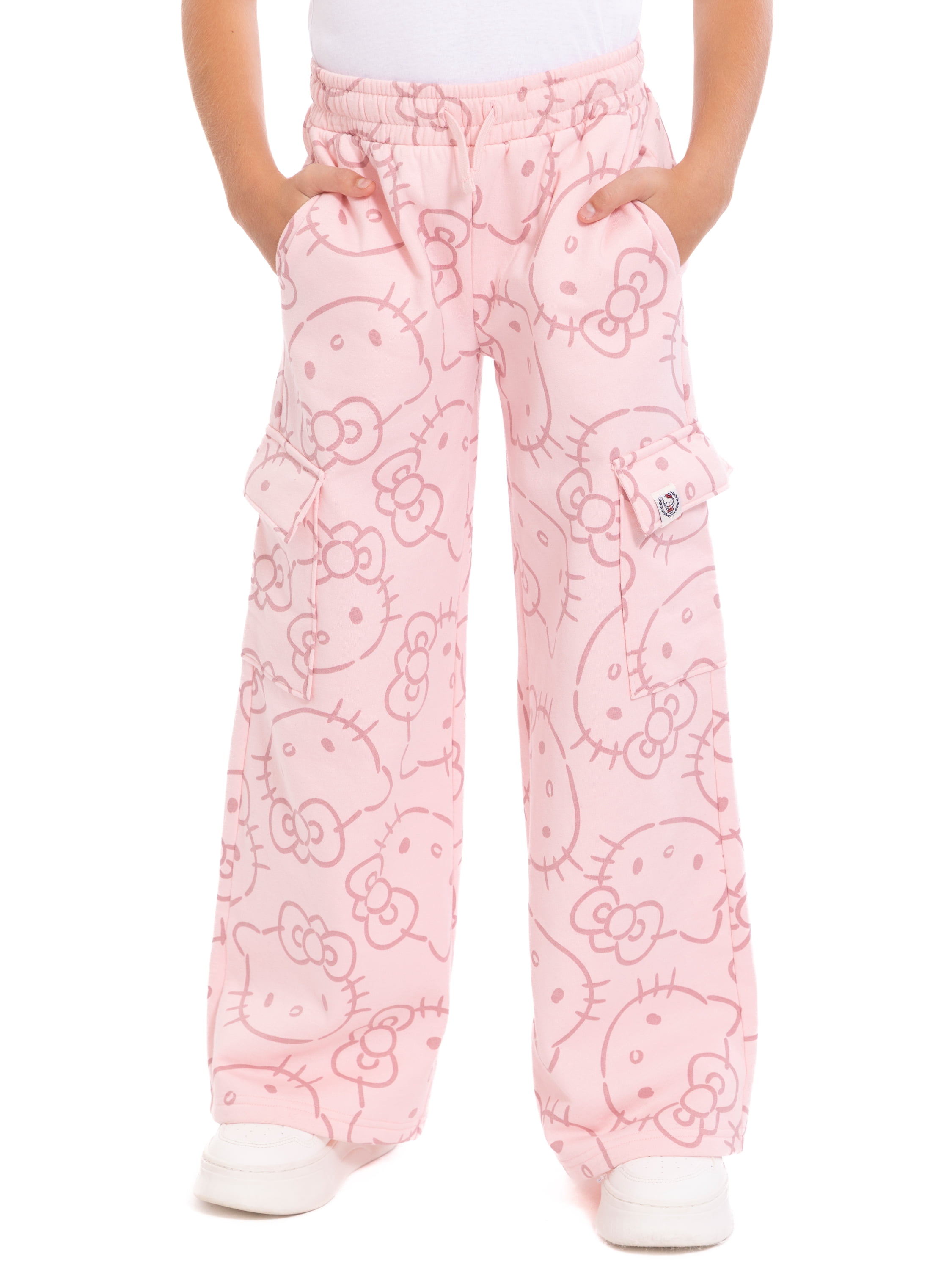 Wonder Nation Hello Kitty Girls Graphic Fleece Cargo Pants, Sizes 4-18