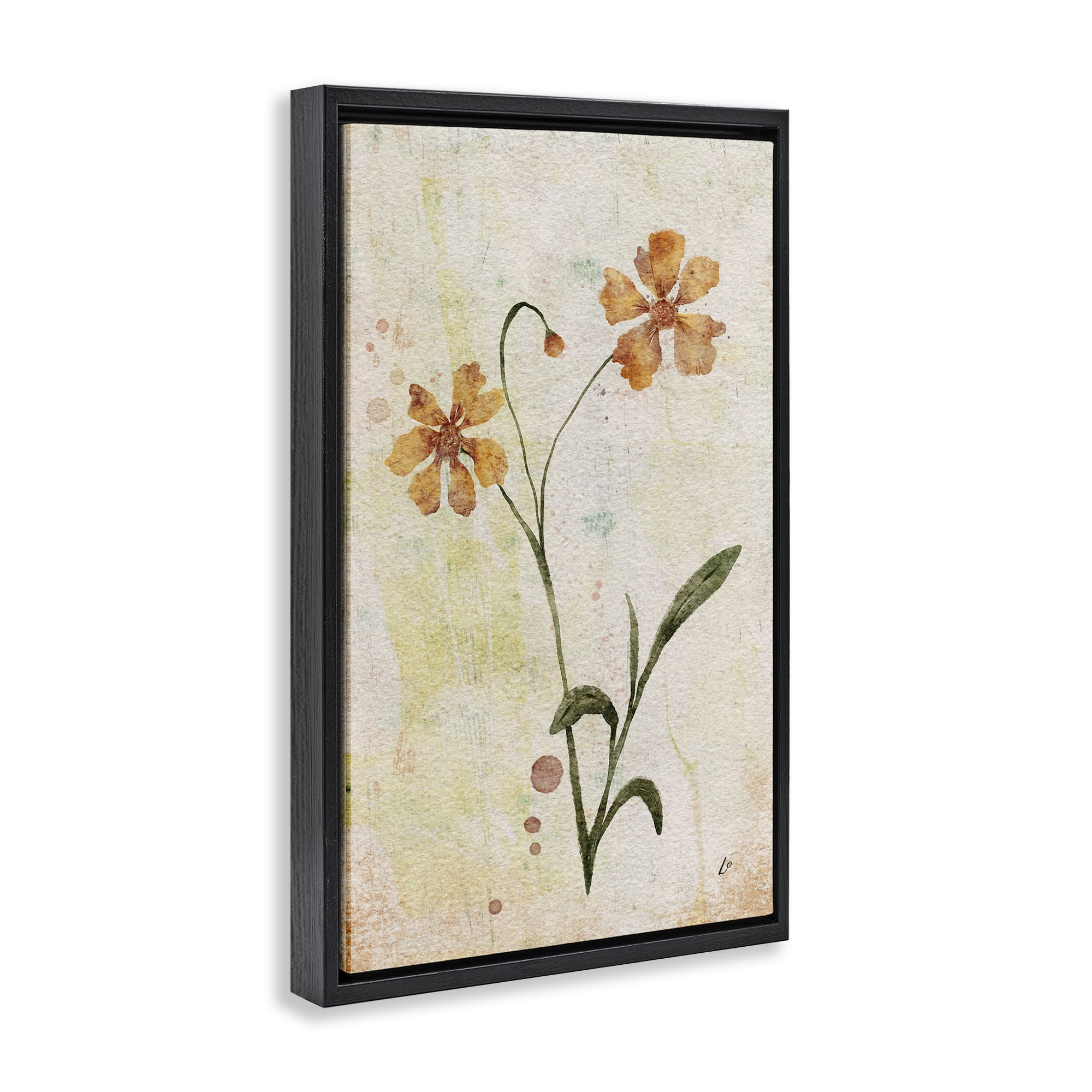 Stupell Industries Ceropsis Flower Sprig Plants & Flowers Painting Black Floater Framed Canvas Art Print Wall Art, 17 x 25