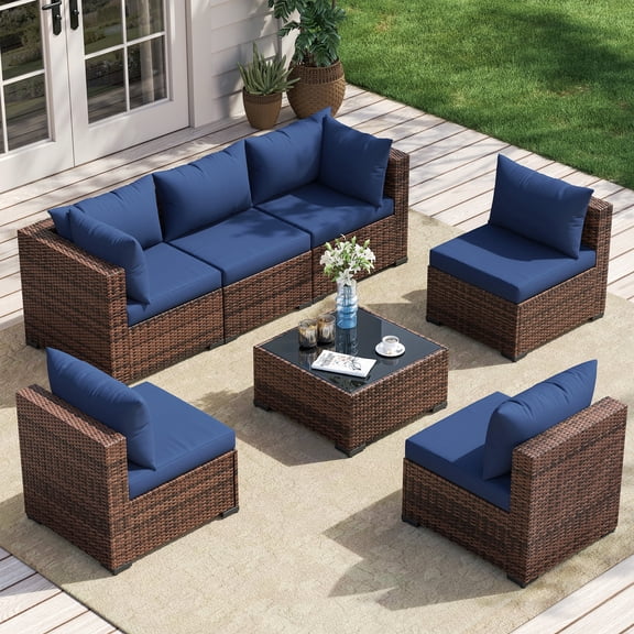 Poteban Patio Furniture Sets, Modular Rattan Outdoor Patio Sectional Furniture Sofa Set, Wicker Patio Conversation Set for Backyard,7PCS
