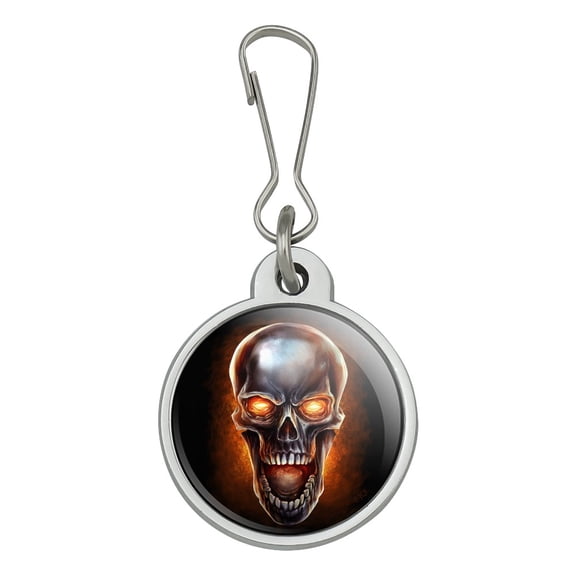 Chrome Metal Flaming Skull Jacket Handbag Purse Luggage Backpack Zipper Pull Charm