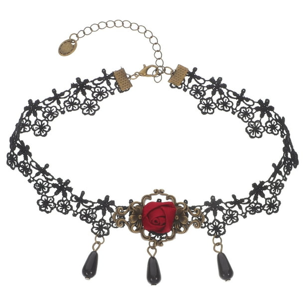 Collar de Halloween Rose Choker Choker Cuello Cuello Cristal Beads Colgante Cuello Cadena