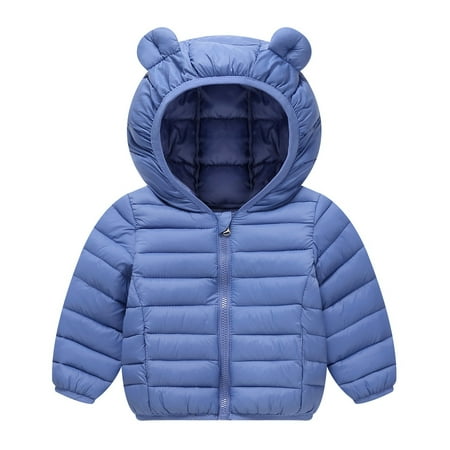 Toddler Winter Coat for Boys Boys Puffer Jacket Zipper Long Sleeve Lightweight Kids Warm Winter Coat Outerwear Cute Bear Ear Hooded Jackets with Pockets 2-3 Years Winter Coat Girl