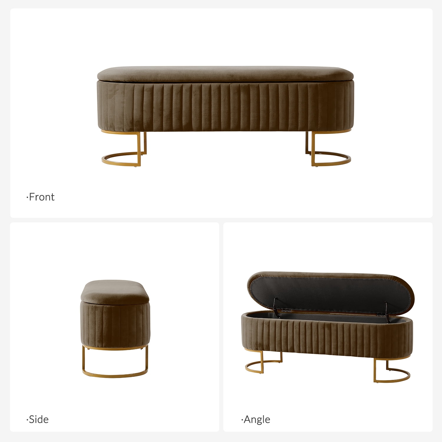50.5" Upholstered Storage Bench For End of Bed Entryway Bedroom Ottoman Brown