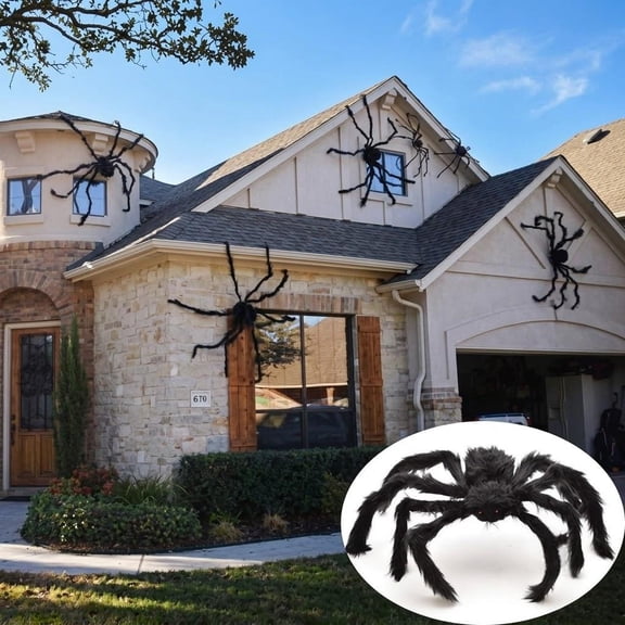 Yujia 49 inch Giant Halloween Black Spider Decoration, Large Realistic Plush Furry Spider Prop, Prank Toy for Haunted House, Indoor Outdoor Yard Garden Party Decor, 1-Pack