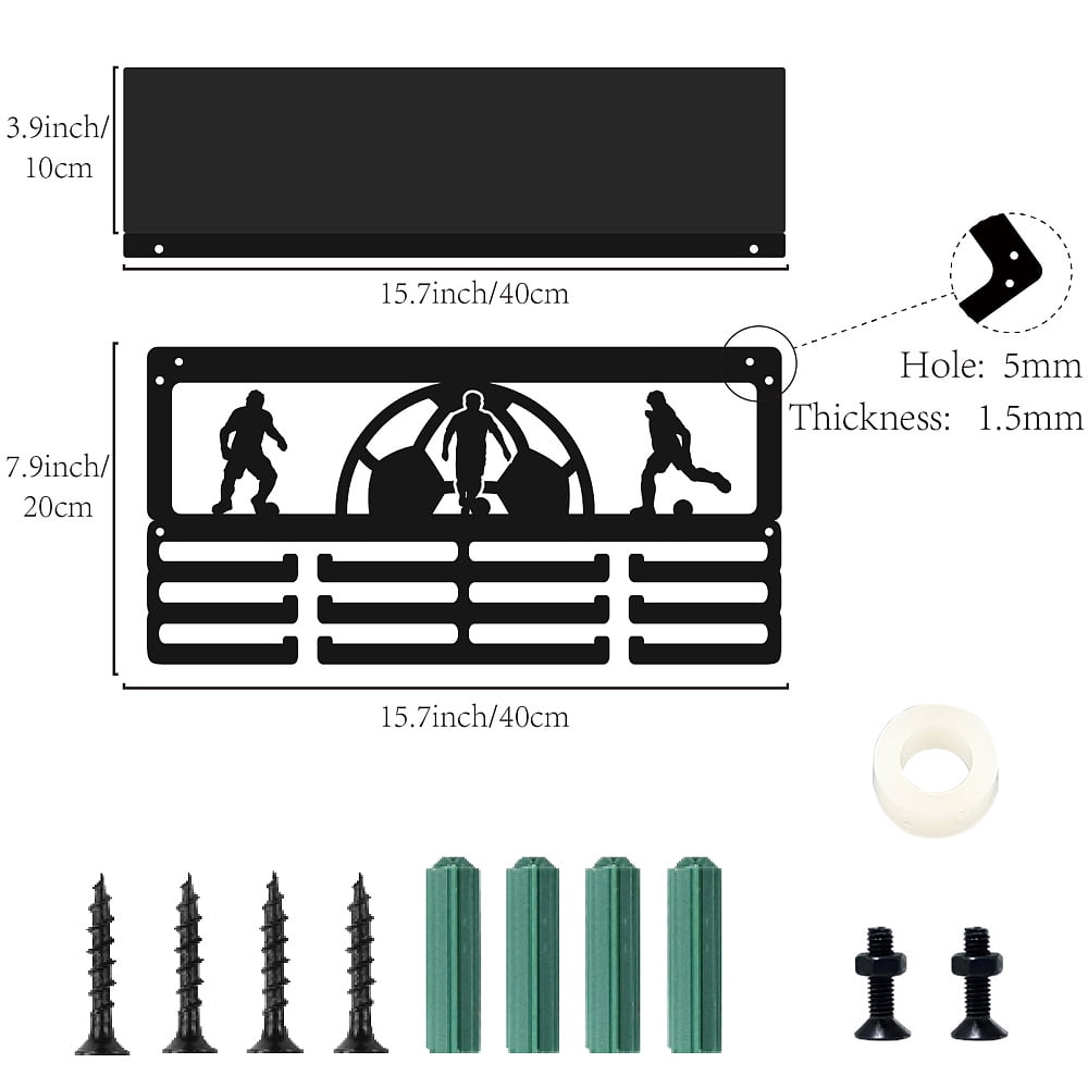 Football Medal Holder Trophy Award Shelf Display with 12 Hooks Soccer Metal Medal Hanger