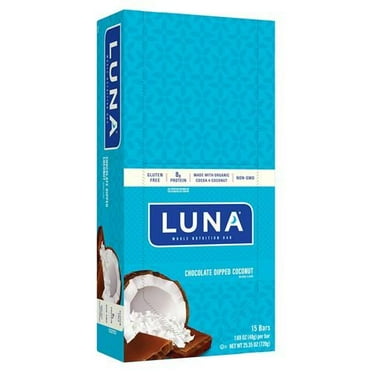 Luna Bar - Gluten Free Snack Bars - Chocolate Dipped Coconut Flavor -8G Of Protein - Non-Gmo - Plant-Based Wholesome Snacking - On The Go Snacks (1.69 Ounce Snack Bars, 15 Count) - Pack of 2