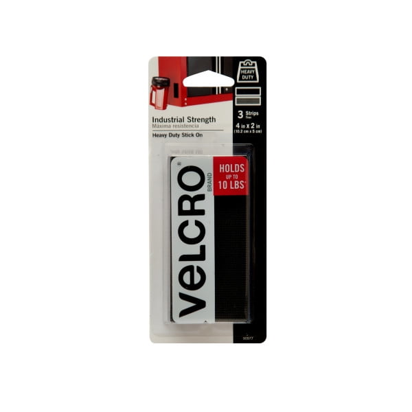 VELCRO Brand Industrial Strength, Indoor & Outdoor Use, Superior Holding Power on Smooth Surfaces, Black, 4" x 2", 3 Strips (90977)