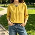 thumbnail image 6 of Womens Plus Size Tops Linen Elbow Length Sleeve Tshirts for Women Crew Neck Pullover Summer Fall Top M-4XL, 6 of 6