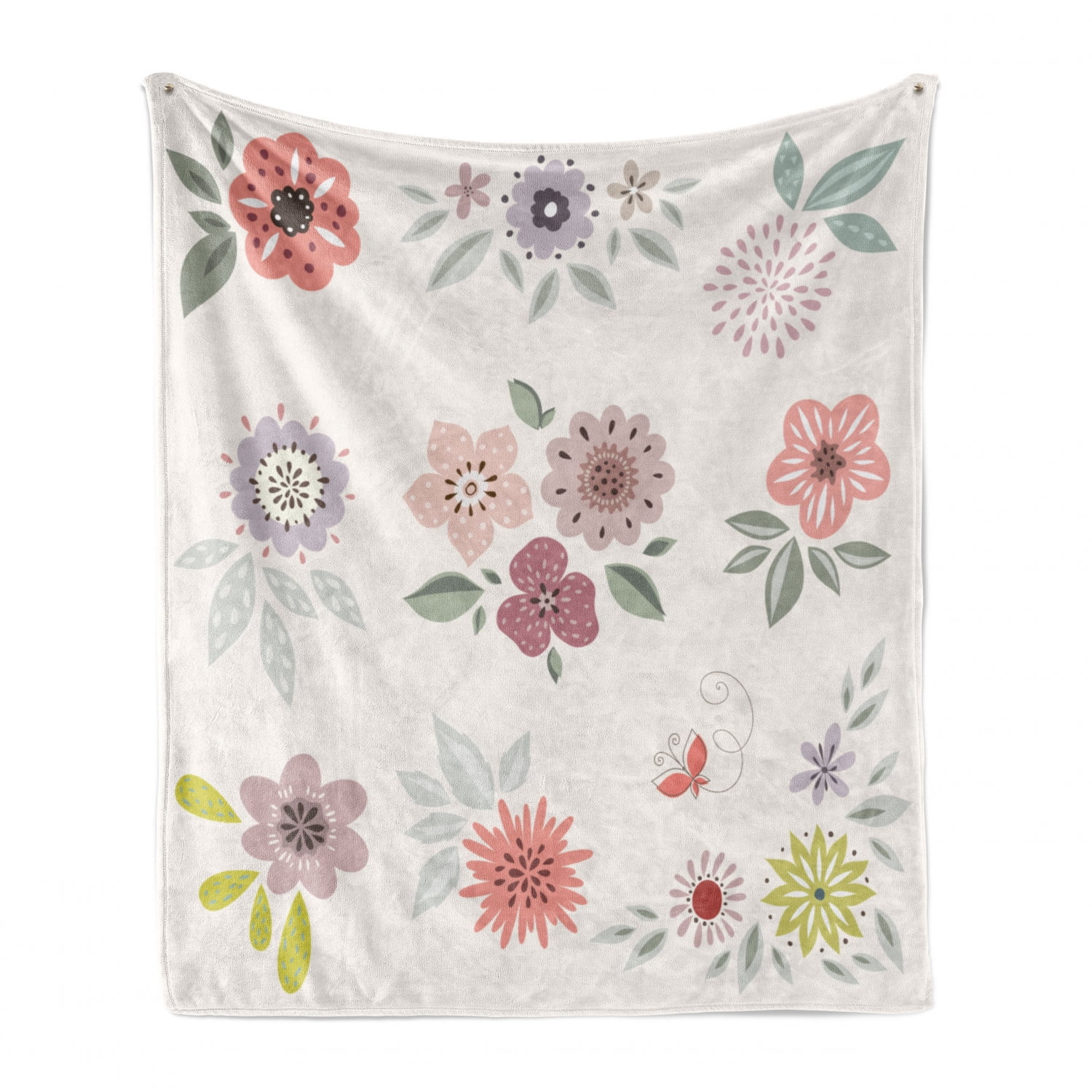 Flannel Fleece Accent Piece Soft Couch Cover for Adults Multicolor Vintage Traditional Style Hand Drawn Flowers and Leaves Composition in Pastel Tones 60 x 80 Ambesonne Floral Throw Blanket