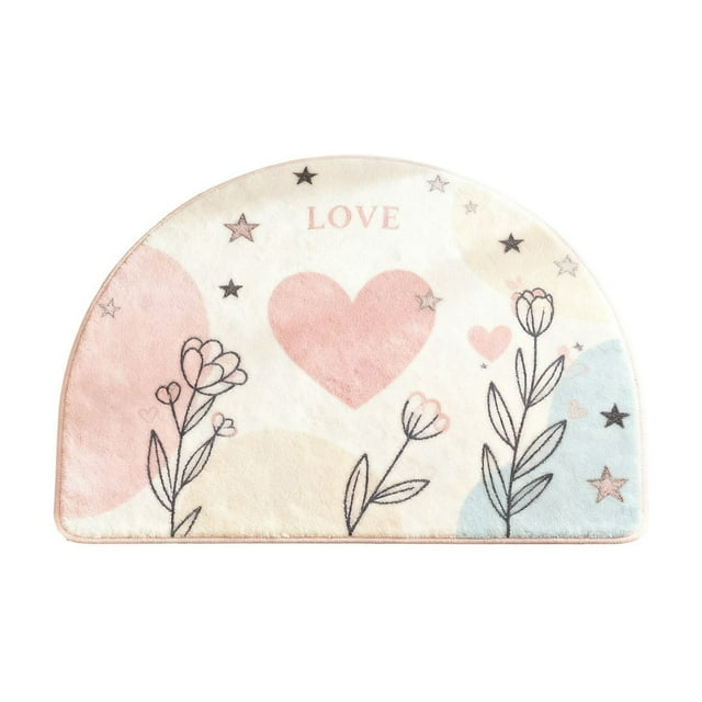 Cheapark 15.7x23.6 Inch Semi-Circular Valentines Day Door Mat - Absorbent Non-Slip Gift Dirt-Proof Rug, Ideal for Bathroom & Home Entryway
