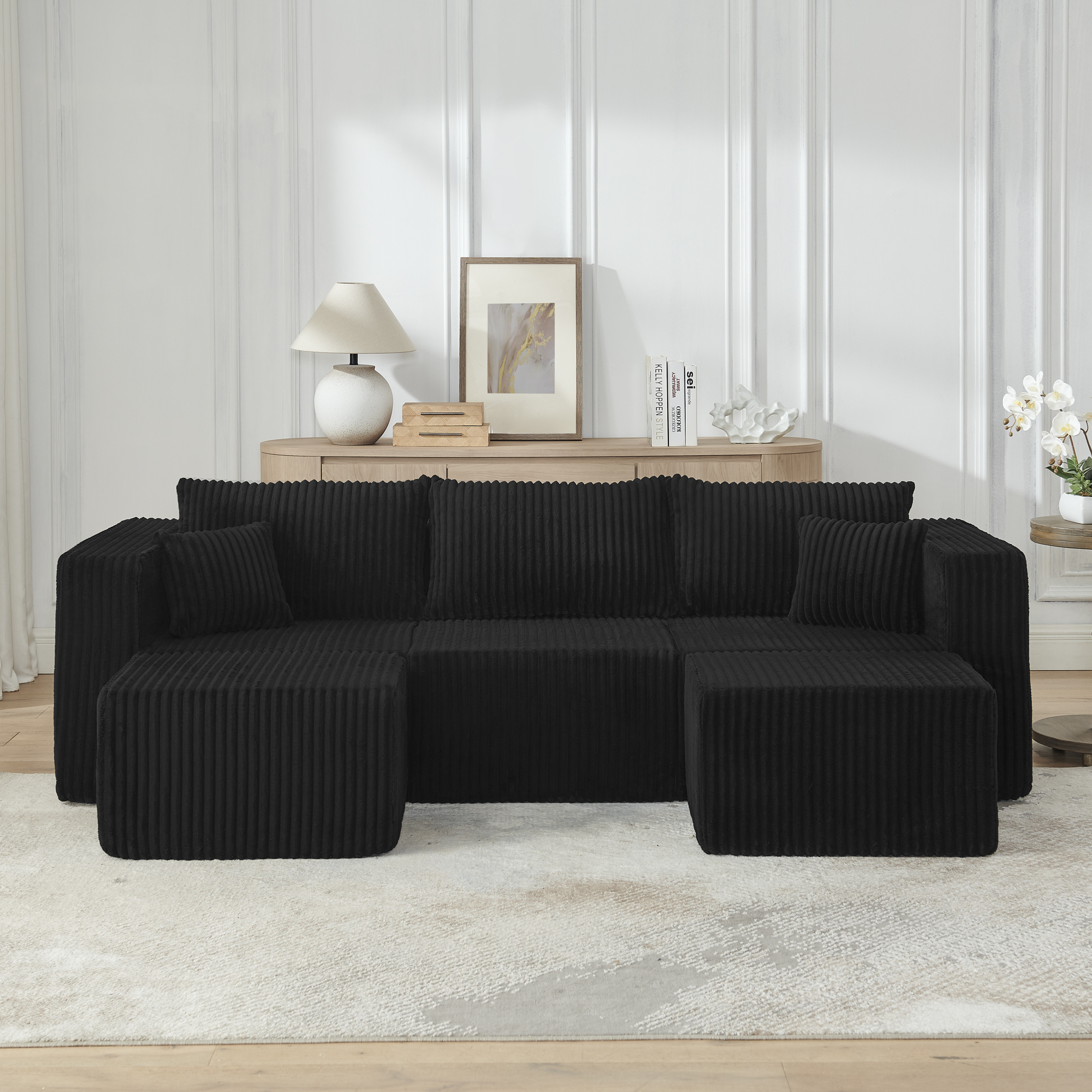 Leumius 94" U Shaped Sectional Sofa,Modular Sectional Couch,Cloud Sofa, Boneless Couch,No Assembly Required,Black