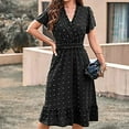 thumbnail image 6 of Wycnly Formal Dresses for Women Empire Waist Beach Lightweight Chiffon Jacquard Sun Dress V-Neck Short Sleeve Solid Summer Midi Dresses Black S Clearance Clothes, 6 of 6