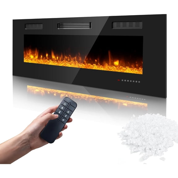 50 Inch Electric Fireplace Insert, Electric Fireplace Wall Mounted with Remote & Timer, Low Noise Heater Fireplaces for Living Room, Modern Recessed Fireplaces Decor
