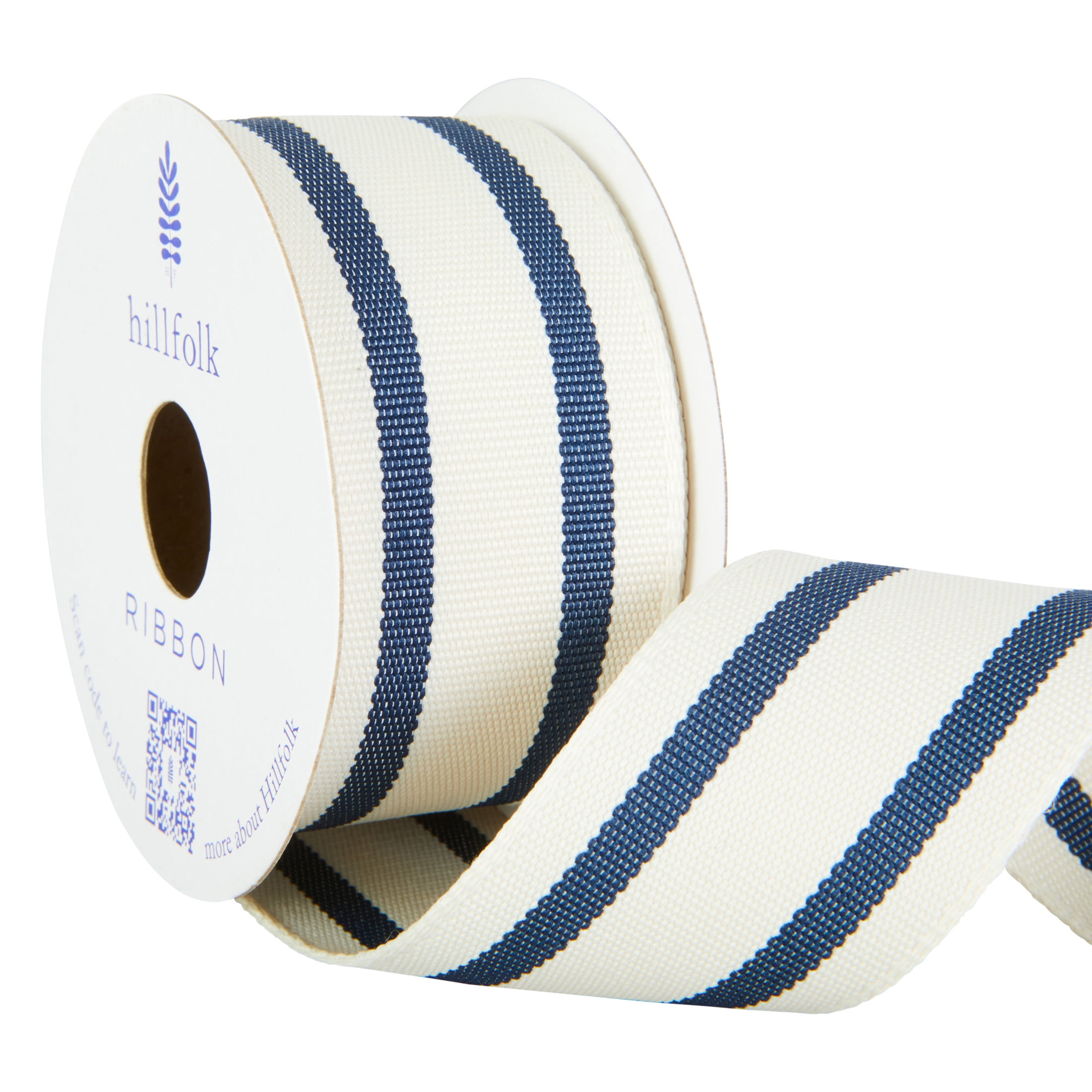 Hillfolk 9ft Ribbon, 1.5 inches Blue/Cream Stripes for Crafting and Gifting