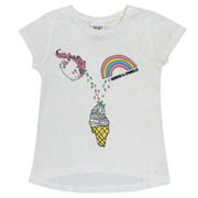 Popgear Girls Unicorn Rainbow And Sprinkles Drop Hem T-Shirt