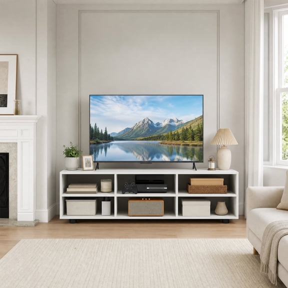 Modern TV Stand for TVs up to 55 " with 6 Storage Compartments, Entertainment Center Media Console for Living Room, Bedroom