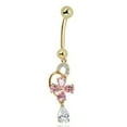 thumbnail image 5 of AVORA 10K Yellow Gold Simulated Diamond CZ Dangling Pink Flower Belly Button Ring Body Jewelry (14 Gauge), 5 of 5