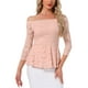 thumbnail image 1 of INSPIRAR CHIC Blusa de Encaje Floral para Mujeres, Off Shoulder, Transparente, Manga 3/4, Top Peplum, S Gris Rosa, 1 of 5