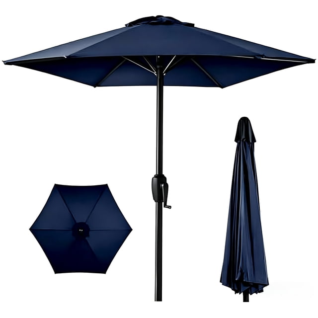 Patio Umbrella – 7.5FT Outdoor – 6 Ribs & Iron Frame – UPF 50+ UV Protection – Waterproof Canopy – Deck, Pool, Backyard, Lawn & Balcony