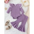 thumbnail image 2 of WIFORNT Baby Girl 2Pcs Spring Outfits Ruffle Long Sleeve Ribbed Knit Romper + Flare Pants Set Infant Clothing, 2 of 8
