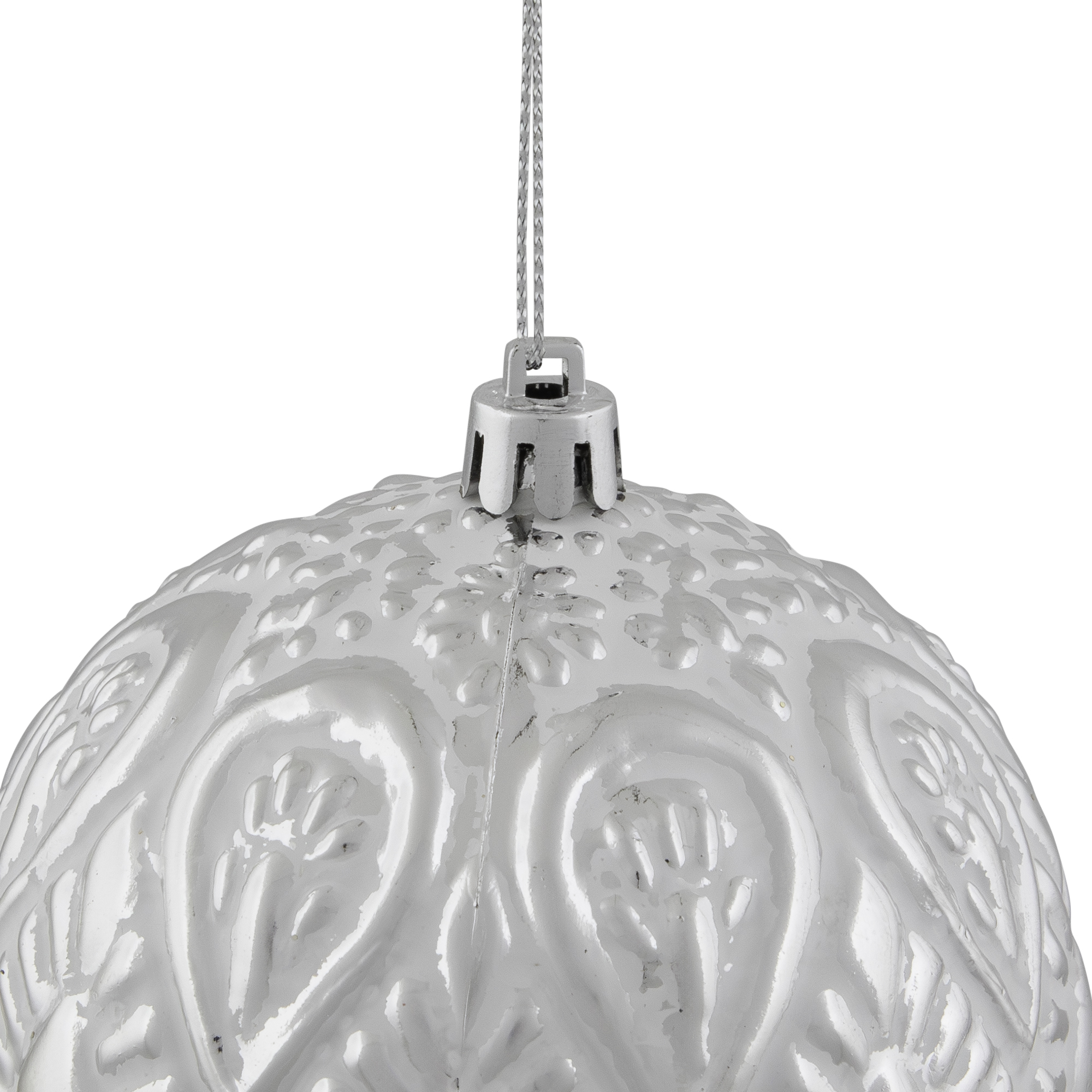 Distressed White Ball with Silver Beveled Design Christmas Ornament 4" (100mm)