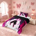 thumbnail image 2 of Homewish Monogrammed A Twin Comforter Sets for Girls, Black Pink Bowknot Bedding Set, Black Reversible, 2 Pieces 1 Comforter and 1 Pillowcase, 2 of 6