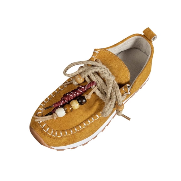CYMMPU Women's Boho Beaded Rope Lace Up Wedge Shoes, Casual Slip On Platform Moccasins, Fashion Closed Toe Walking Shoes for Fall Winter Yellow 39