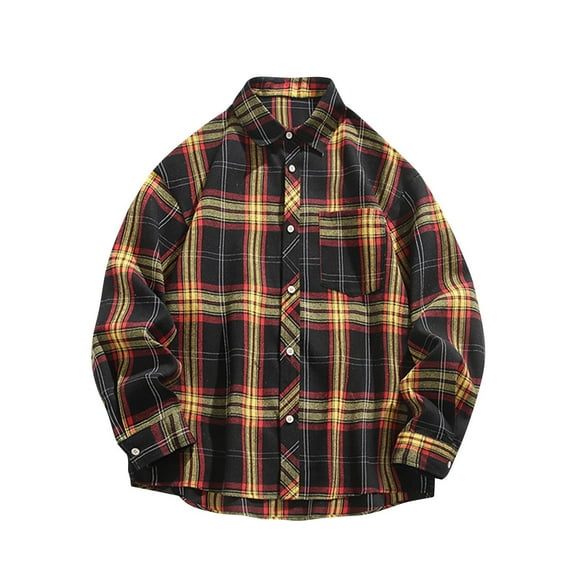BVnarty Plaid Shirts for Men Casual Plaid Button-Up Shirt Long Sleeve Turn-Down Collar with Pockets for Outdoor Daily Wear