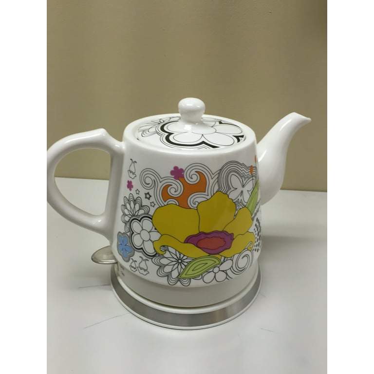 FixtureDisplays® Ceramic Electric Kettle with Peony Flower Pattern Two-tone  15000-NEW-2D