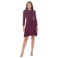 thumbnail image 3 of Women's Long Sleeve Midi Cocktail Dress, Round Neck, Sexy, for Formal, Wedding Guest, Party(Burgundy 1X Plus Size), 3 of 6