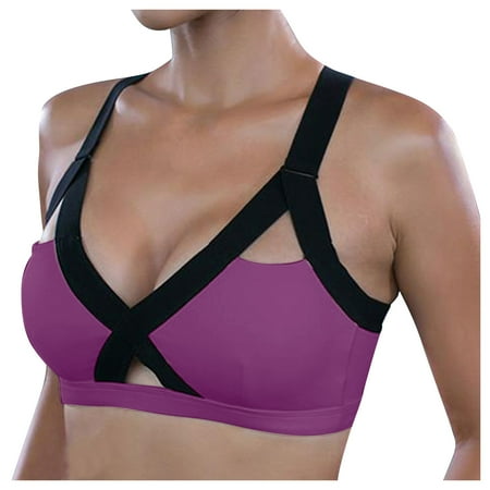

TAIAOJING Ladies Plain Color Front Cross Side Lace Sports Bra Full Cup Bra Vest Tops Ladies Bralette Bras