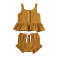 thumbnail image 2 of Newborn Baby Girls Button Sleeveless Crop Tops + Mini Shorts Outfits 2pcs Clothing Set, 2 of 10
