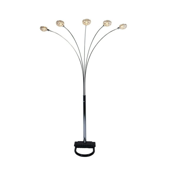 Arya 94 Inch 5 Light Arc Floor Lamp, Crystal Accents, Modern Style, Chrome- Saltoro Sherpi