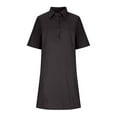 thumbnail image 4 of Nmnitkp Dresses for Women Linen Blend Shirt Collar Shift Dress, Short Sleeve Half Button Loose Fit Casual Summer Dress for Beach Womens Dresses Black,4XL, 4 of 6