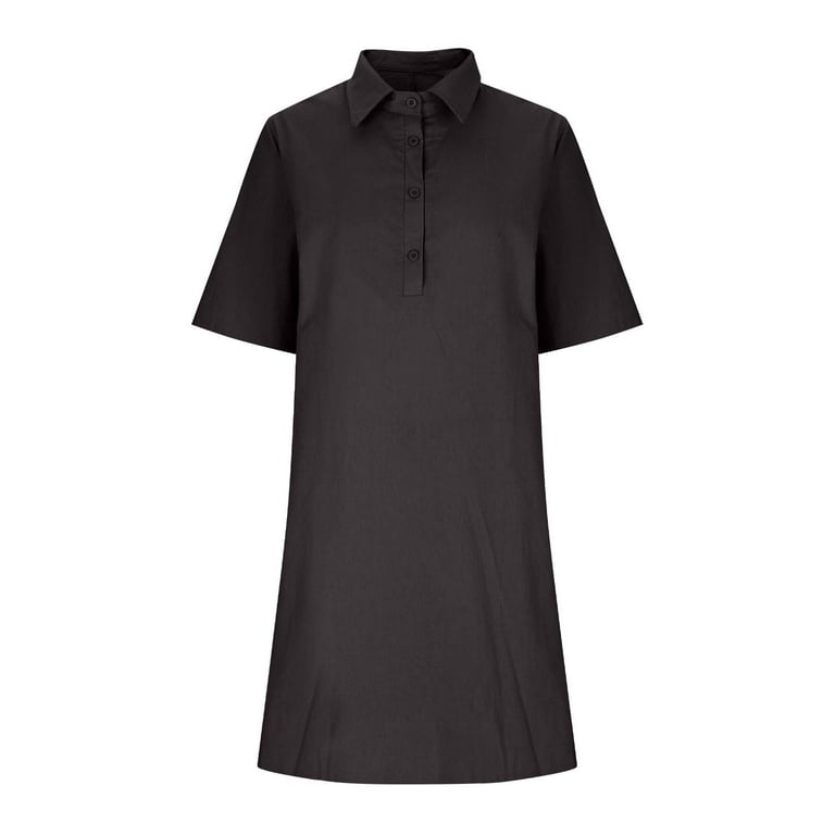 THDHVS Dresses for Women,Linen Dress,Fashion Women Short Sleeve Linen  Button Down Shirt Dress Collared Casual Khaki