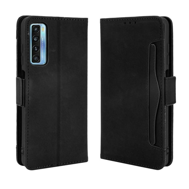 Case for TCL 20 5G/TCL 20S Cover Adjustable Detachable Card Holder Magnetic closure Leather Wallet Case - Black