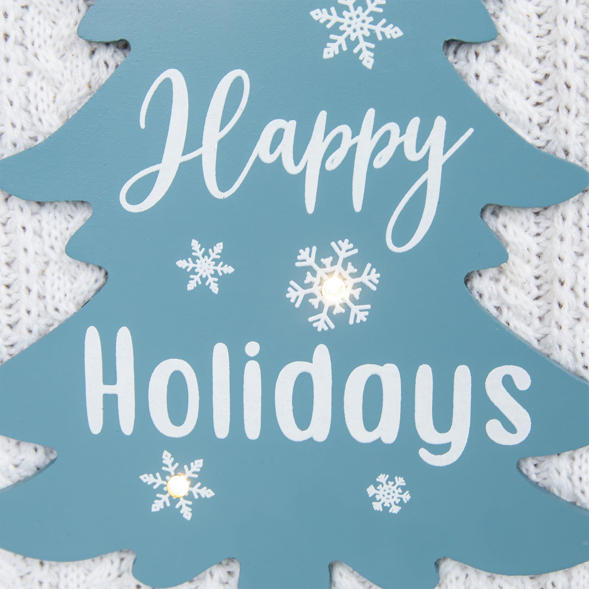 Northlight Lighted Happy Holidays Christmas Tree with Cable Knit Texture Wall Art - 12"