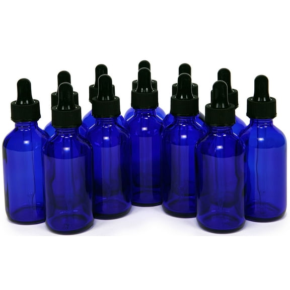Vivalpex, 12, Cobalt Blue 2 oz Glass Bottles with Glass Eye Droppers