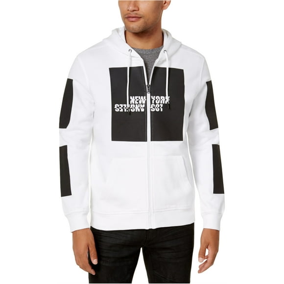 I.N.C Mens Graphic Hoodie Sweatshirt, White, Large