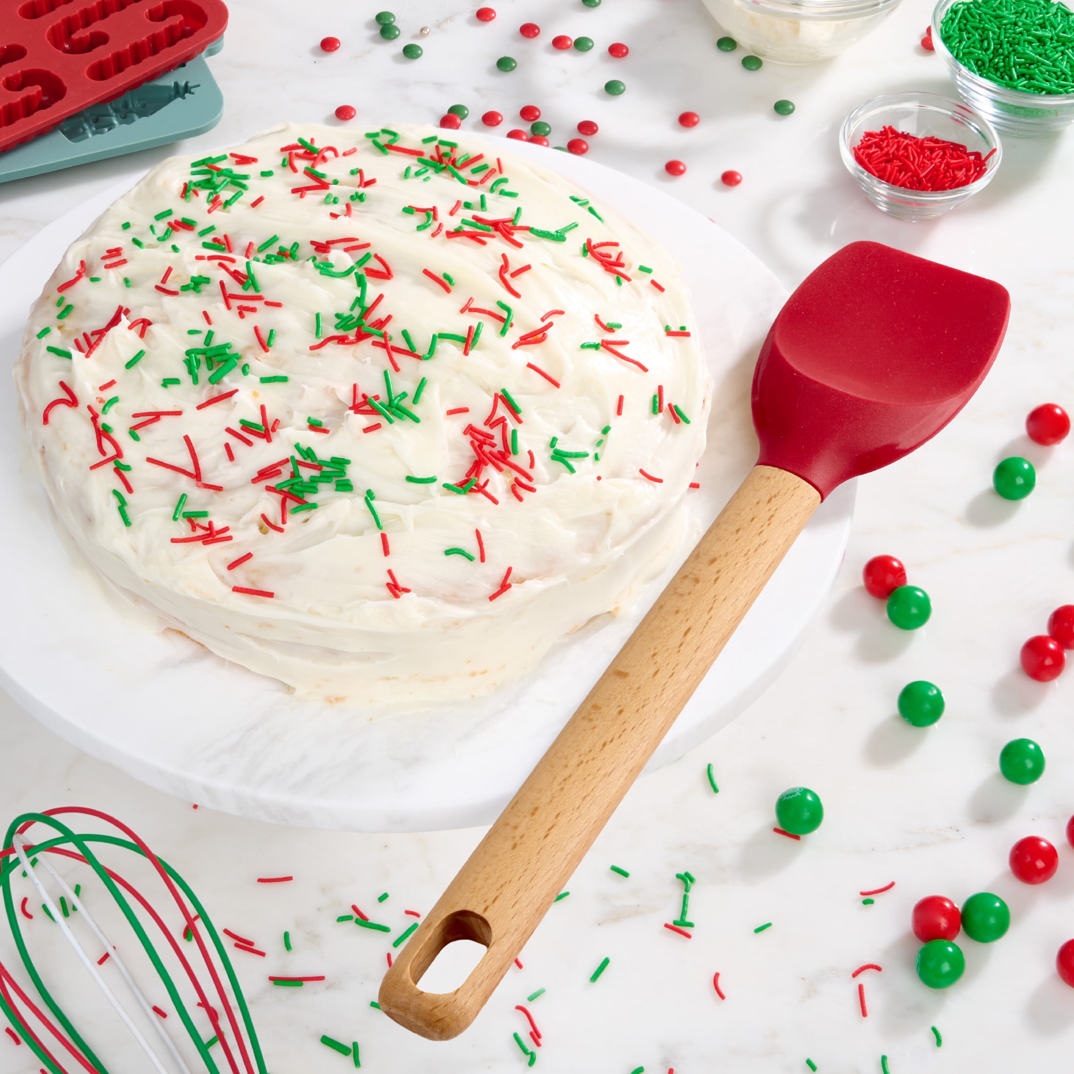 Holiday Time Silicone & Beechwood Spoonula Spatula, Red