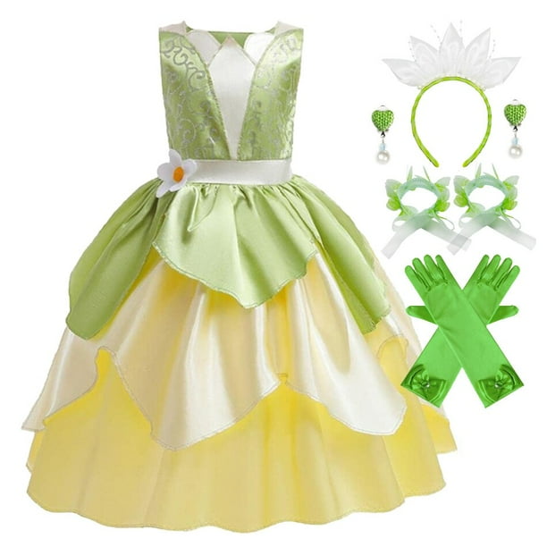 Tiana-Disfraz de princesa para niña, traje de fiesta de Cosplay, sin mangas, para carnaval, Rana, 2-9T Fivean unisex