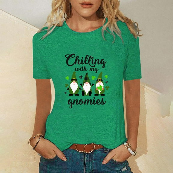 Lilgiuy St Patricks Day Clover Shirt for Womens 2024 New Saint Patrick's Day Short Sleeve O Neck Shirts Slim Fit Graphic Tops Blouses for Beach Hawaiian