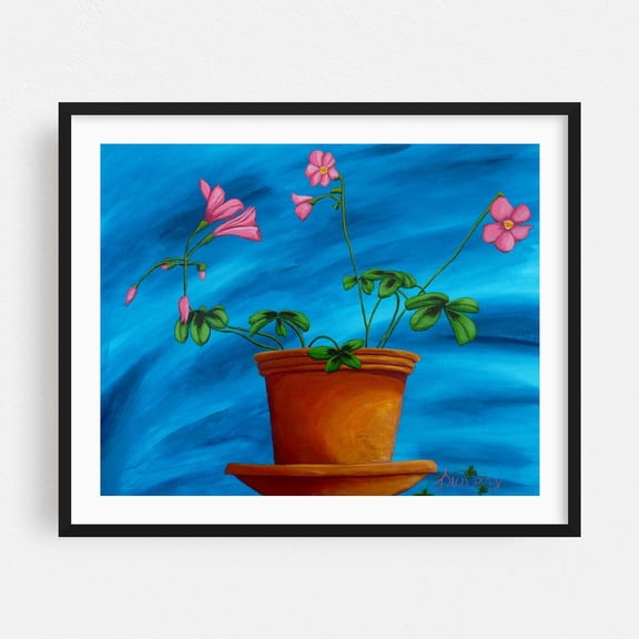 Lucky Clover in Bloom - Painting Floral Nature Botanical Flowers Modern Art Whimsical Black Framed Wall Art Print 8 x 10 inches