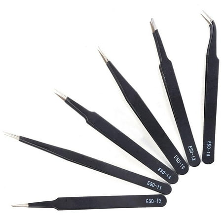- 6pcs ESD Anti-Static Stainless Steel Tweezers Set Maintenance Repair Tool Kit