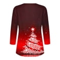 thumbnail image 4 of Puntoco Blusa informal de cuello redondo con mangas 3/4 cortas y estampado a la moda para mujer, 4 of 5