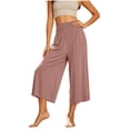 thumbnail image 5 of Womens Trendy High Waisted Wide Leg Capri Pants Flowy Elastic Waist Gaucho Trousers with Pockets Casual Lounge Vacation Pants Pink, 5 of 7
